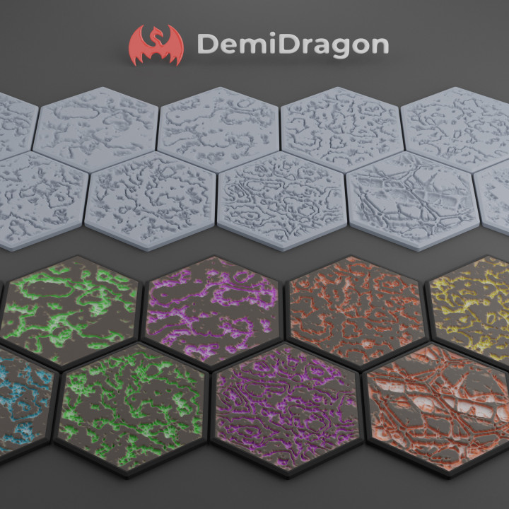 Godtear Compatible Objective Hexes (48 total stl files) image