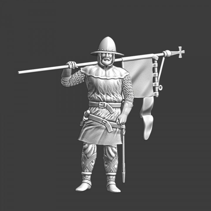 Medieval soldier with banner on shoulder